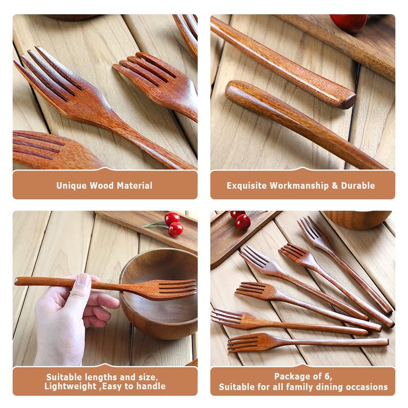 AOOSY Forks,Wooden Forks, AOOSY 6 Pieces Eco-friendly Japanese Wood Salad Dinner Forks Wooden Forks Set Reusable Handmade Natural Wood Flatware Set for Cooking Stirring Eating - Image 3